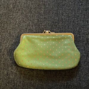Vintage green leather w/ gold embossing coin bag from Florence Italy
